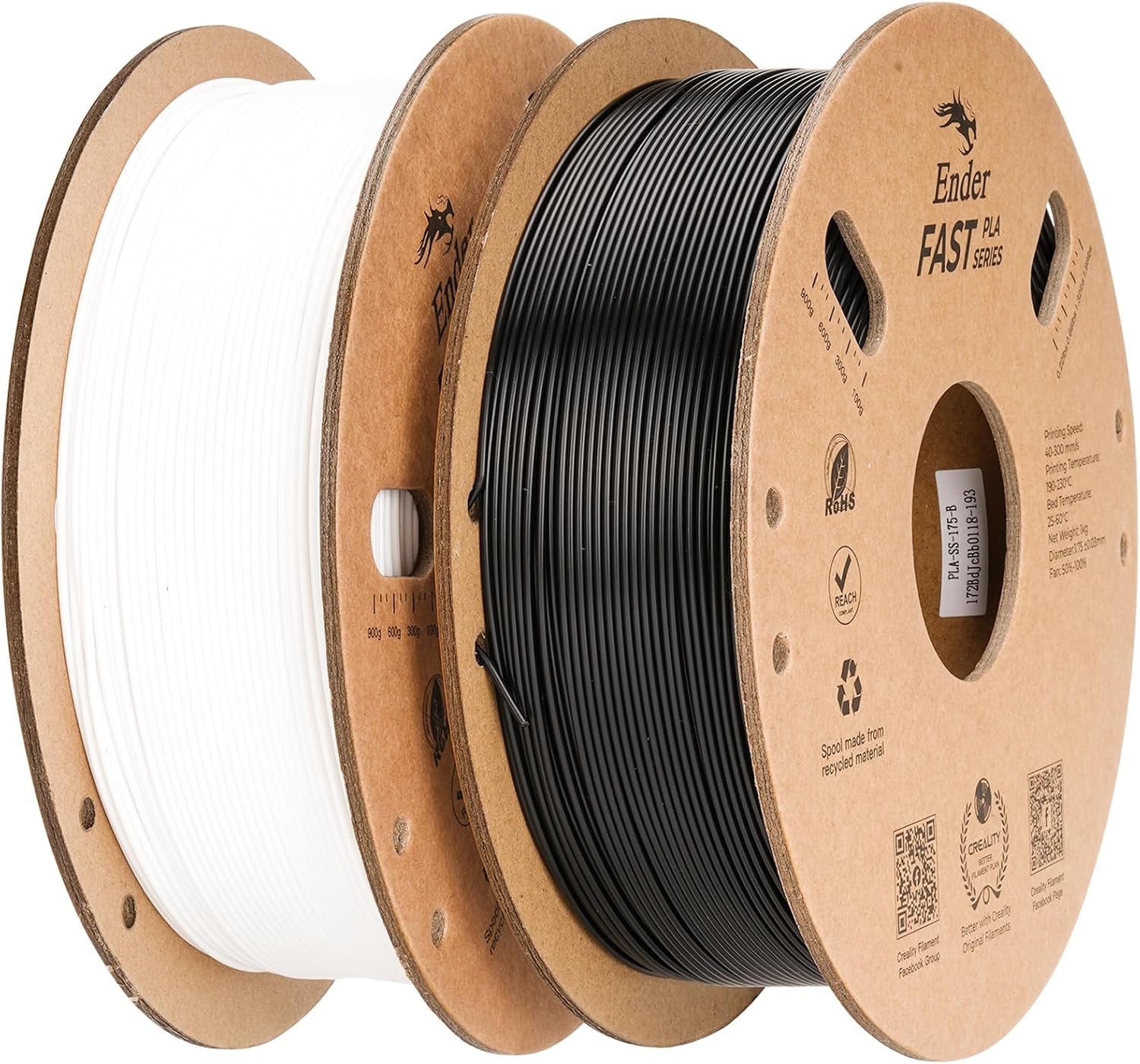 Creality 3D Printer Filament, 3D Printing Filament Tougher and Stronger, Accuracy +/- 0.02mm, 2kg, Fast White&Black
