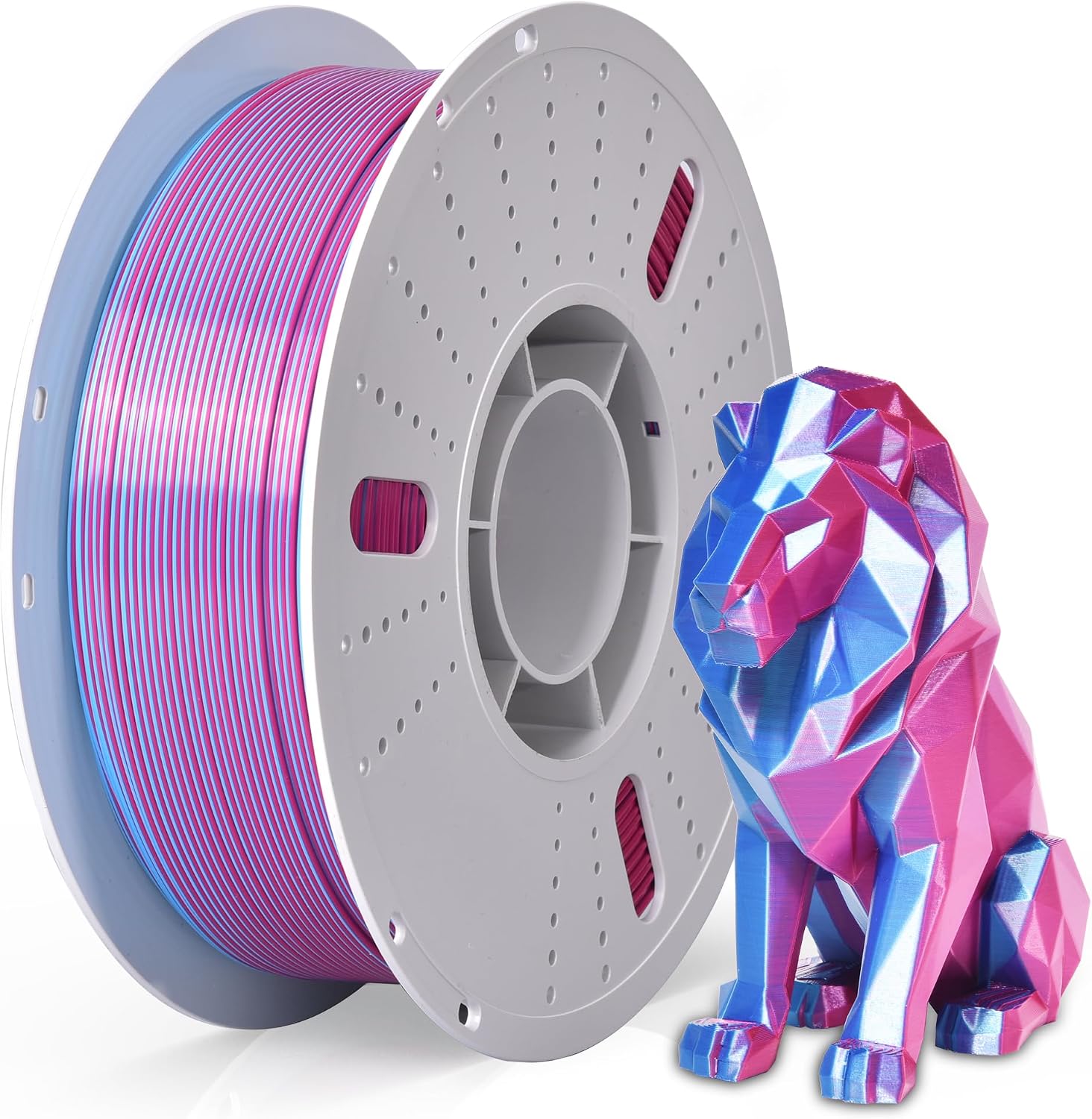 PINBALL Silk PLA 3D Printer Filament 1.75mm Shiny Silk Dual Color Filament 3D Printing PLA Filament Dimensional Accuracy +/- 0.02mm 1 KG Silk Dual Color Blue-Red