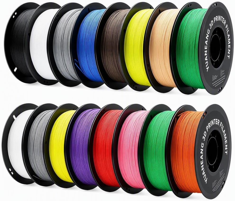 3D Printer Filament Bundle,16 Rolls,Dimensional Accuracy +/- 0.02 mm, 1 kg Spool(2.2lbs), 1.75 mm PLA，16 Mix Colors